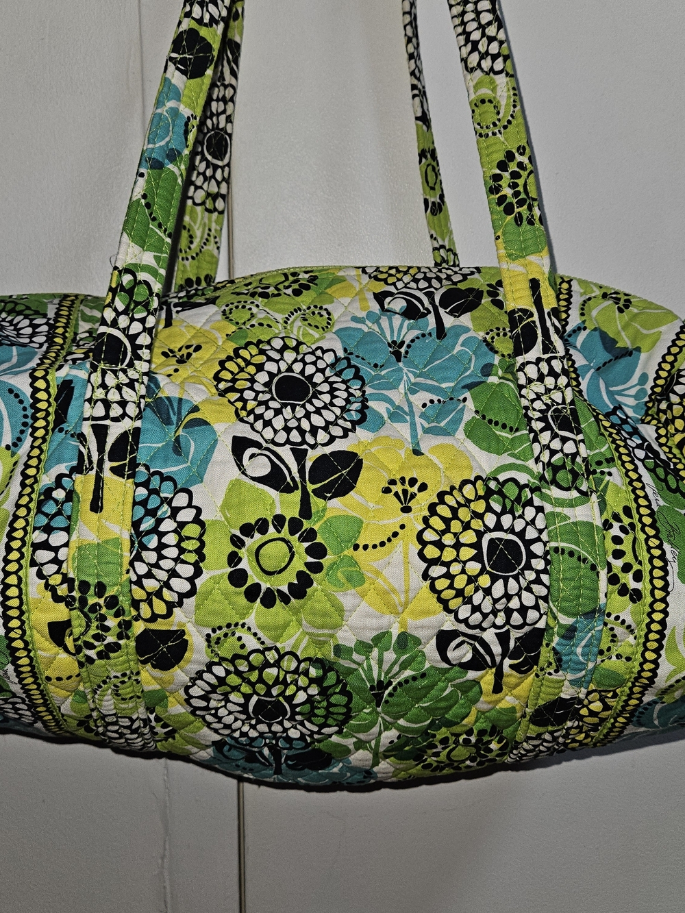 Vera Bradley Retired Quilted Floral Travel Duffel in Lime, Turquoise & Black